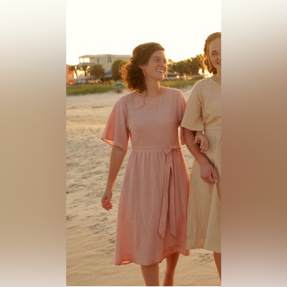 Blush pink linen midi dress Med